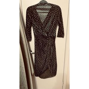 ZARA Basic Black Velvet Polka Dot Wrap Dress Womens Size S